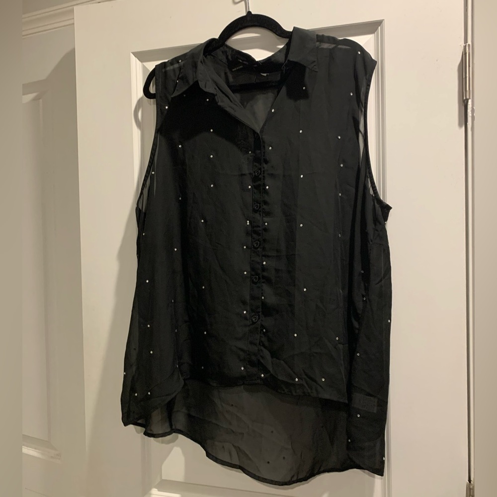Ali & Kris Rhinestone-Studded Sheer Sleeveless Shirt